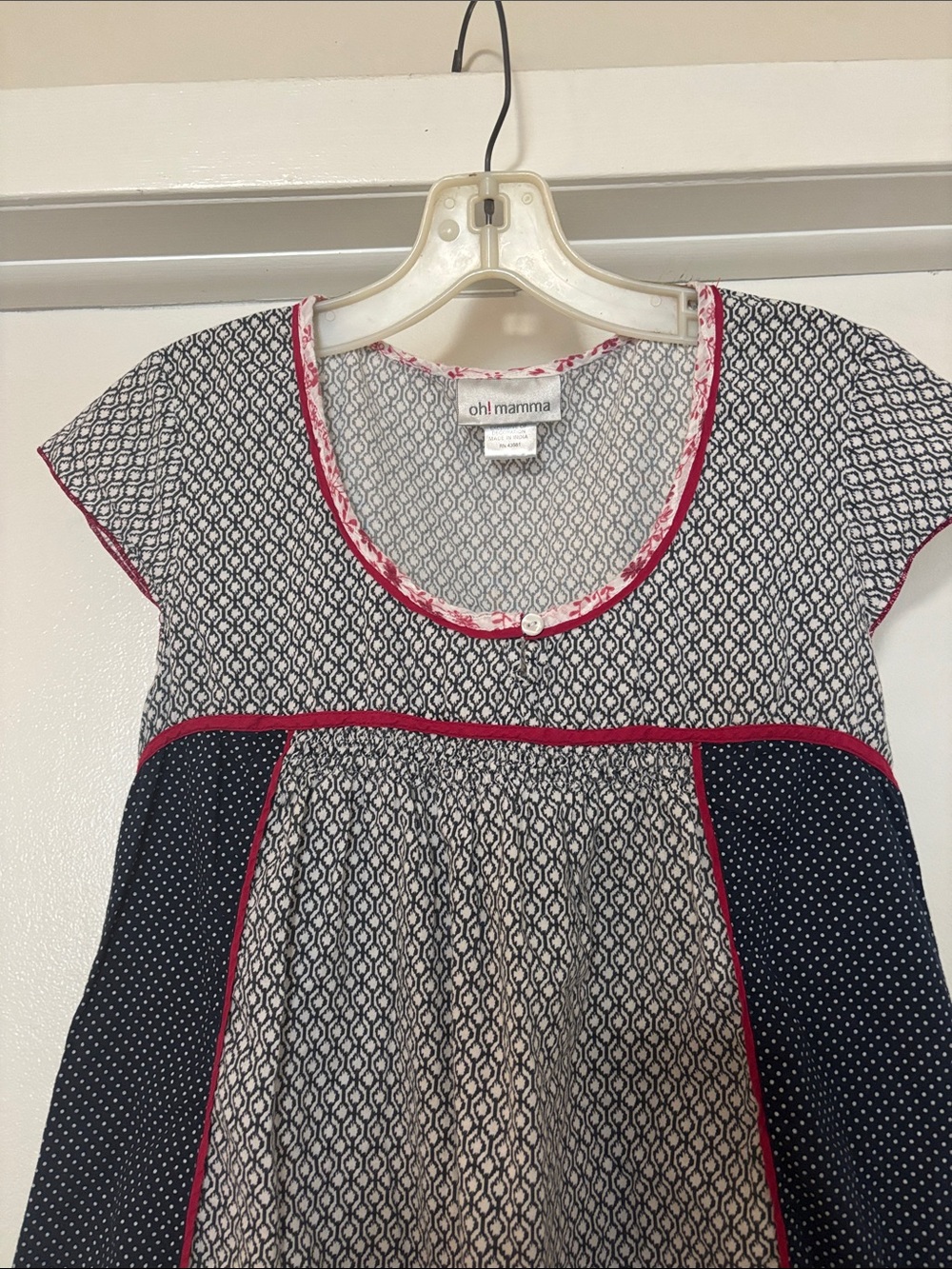 Oh! Mamma Navy, White & Pink Mixed-Print Babydoll Tunic - Picture 4 of 7